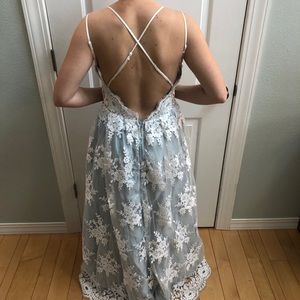 Baby blue and white prom dress
